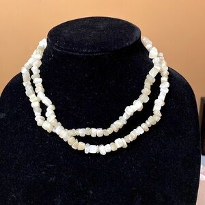 Iceland Spar Necklace 36” long single strand or double pale opaque calcite